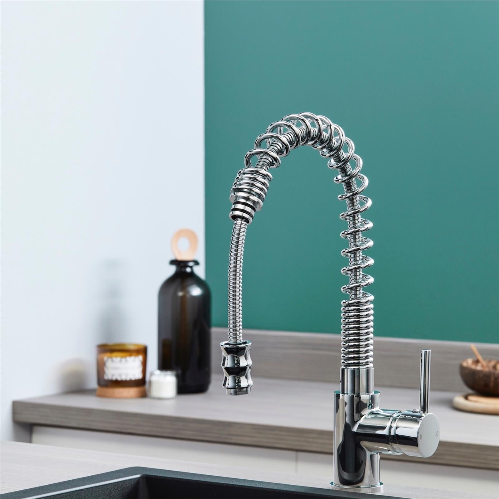 Liquida W07CH 360 Degree Swivel Spout Dual Handle Traditional Chrome Kitchen Tap